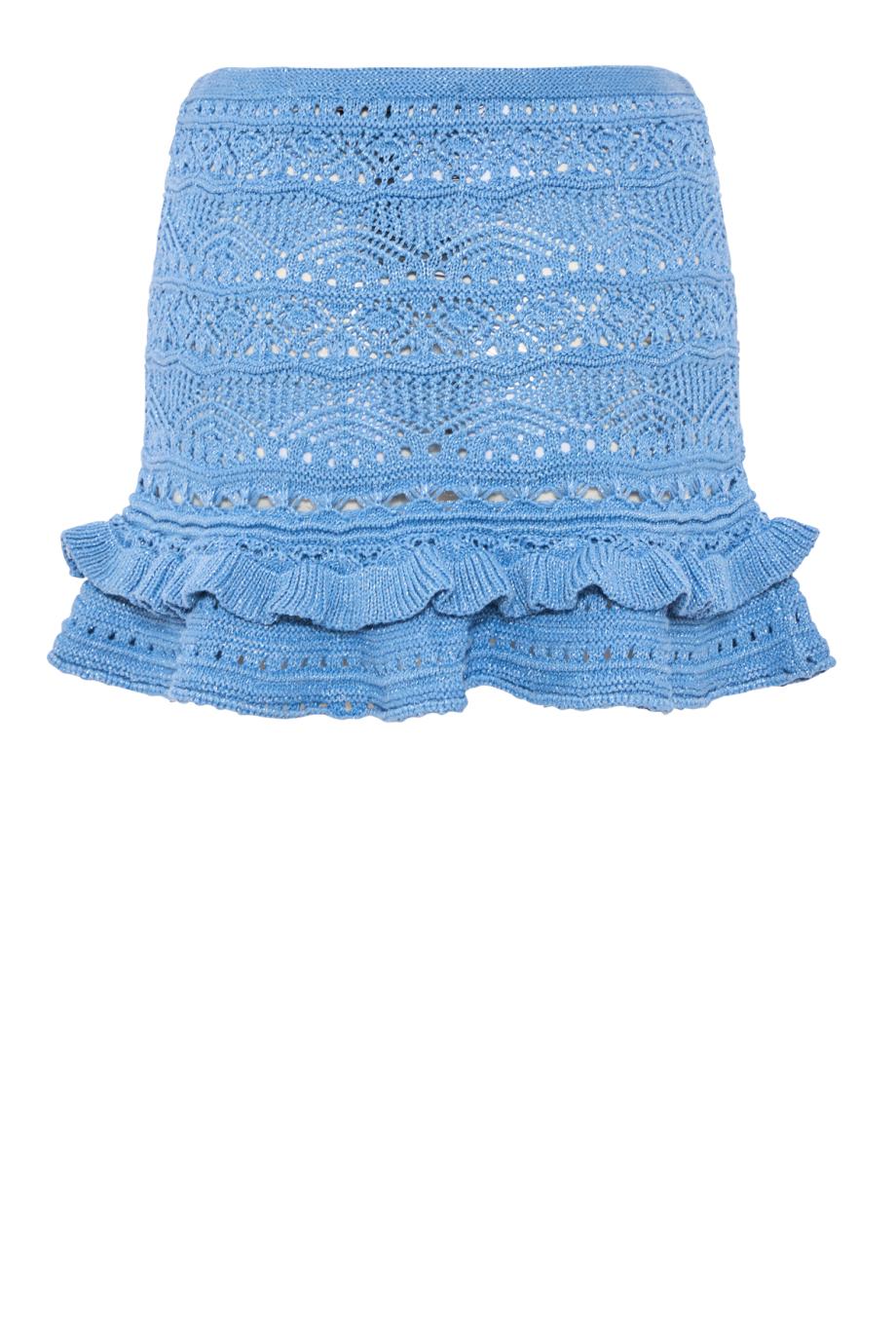 Florrie metallic crochet skirt in aqua