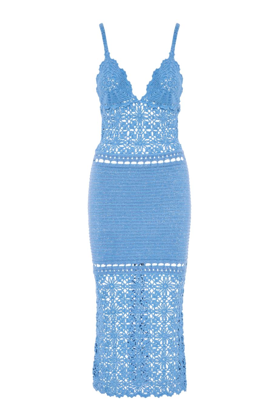 Tristyn metallic crochet midi dress in aqua
