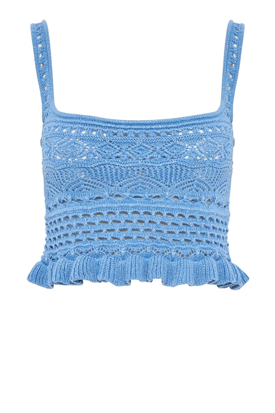 Damira metallic crochet top in aqua