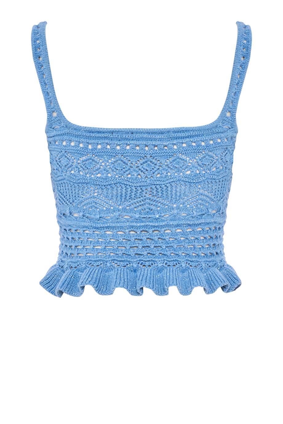 Damira metallic crochet top in aqua