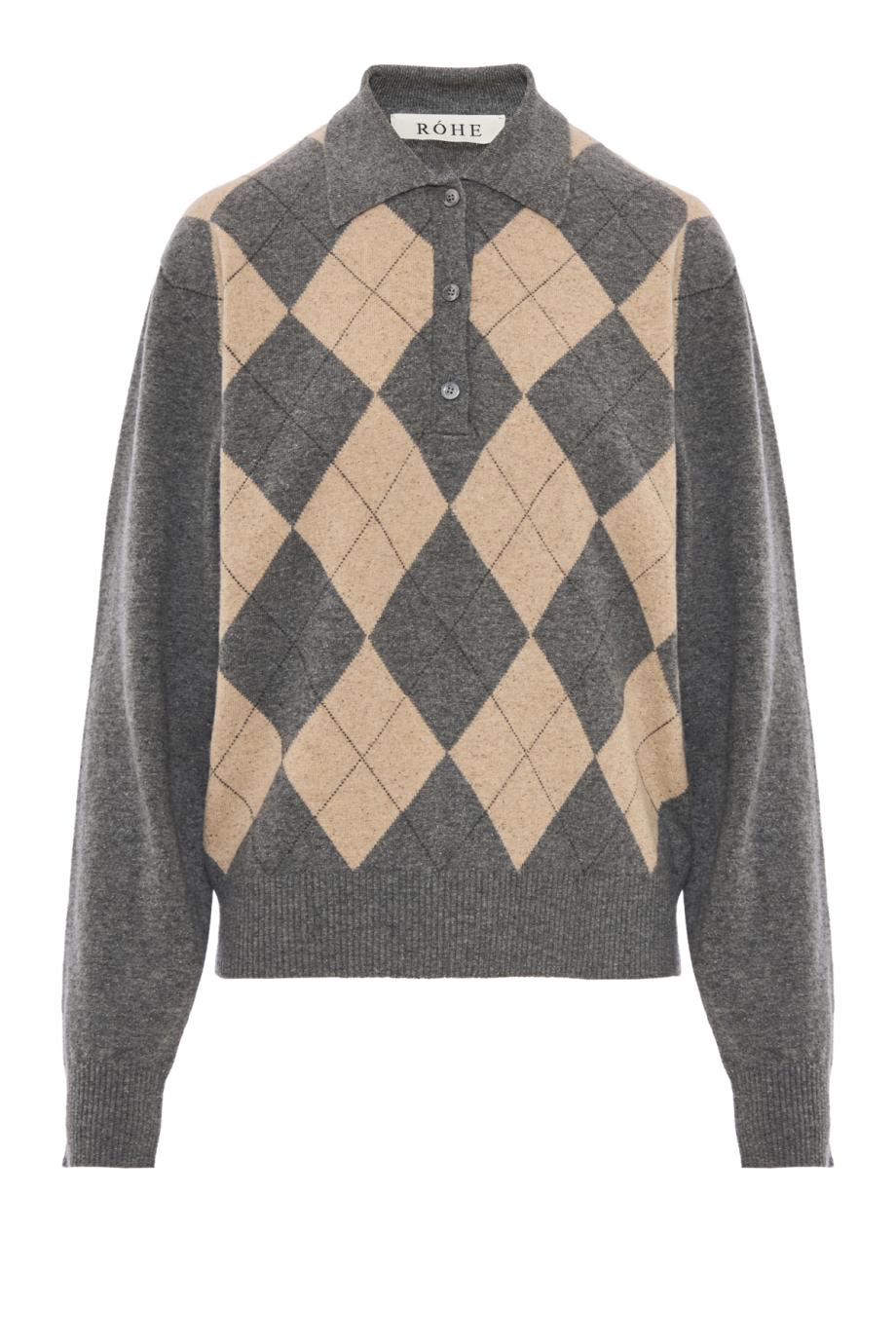 Wool and cashmere argyle polo jumper in grey