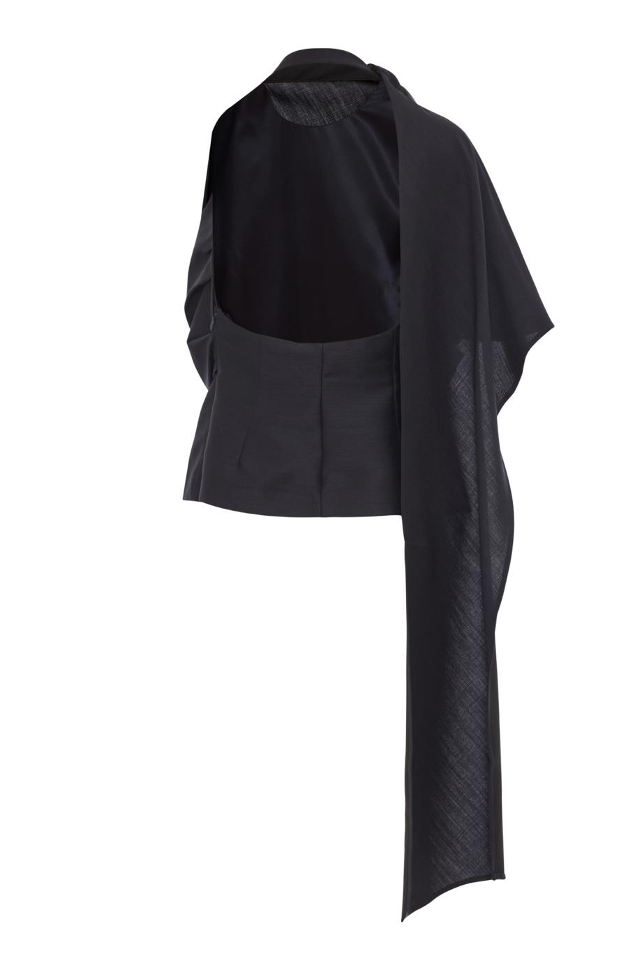 Draped open-back wool-blend top in black