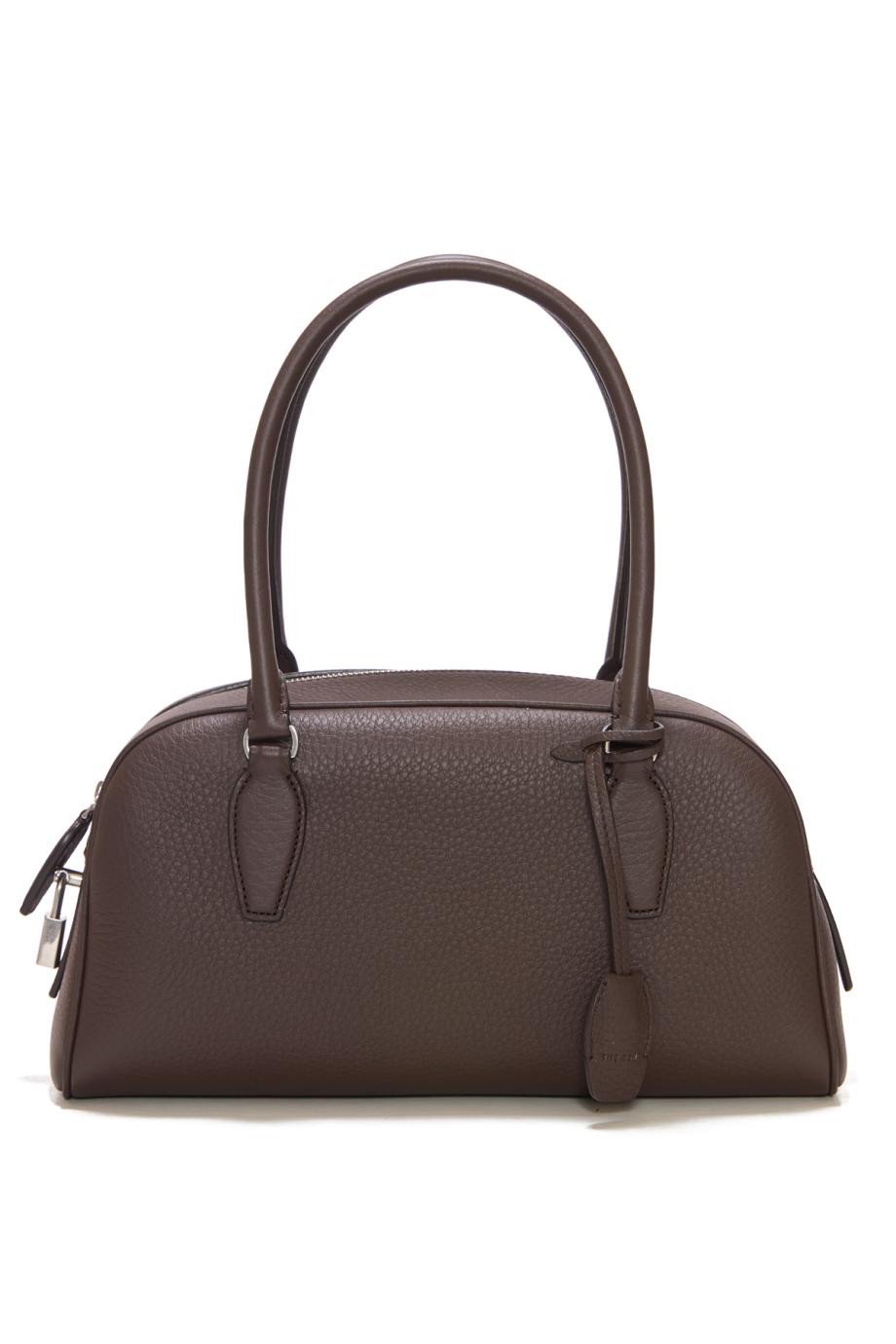 India small grained-leather top-handle bag in deep brown
