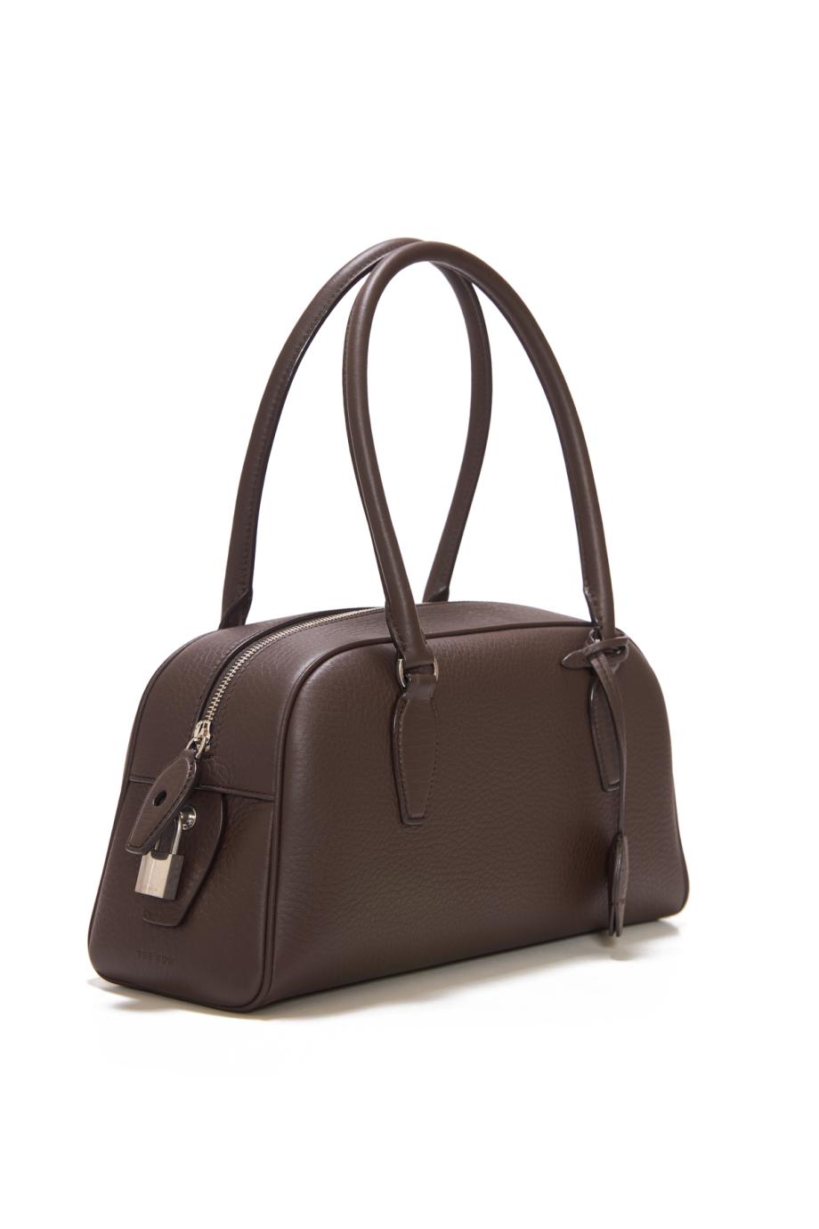 India small grained-leather top-handle bag in deep brown
