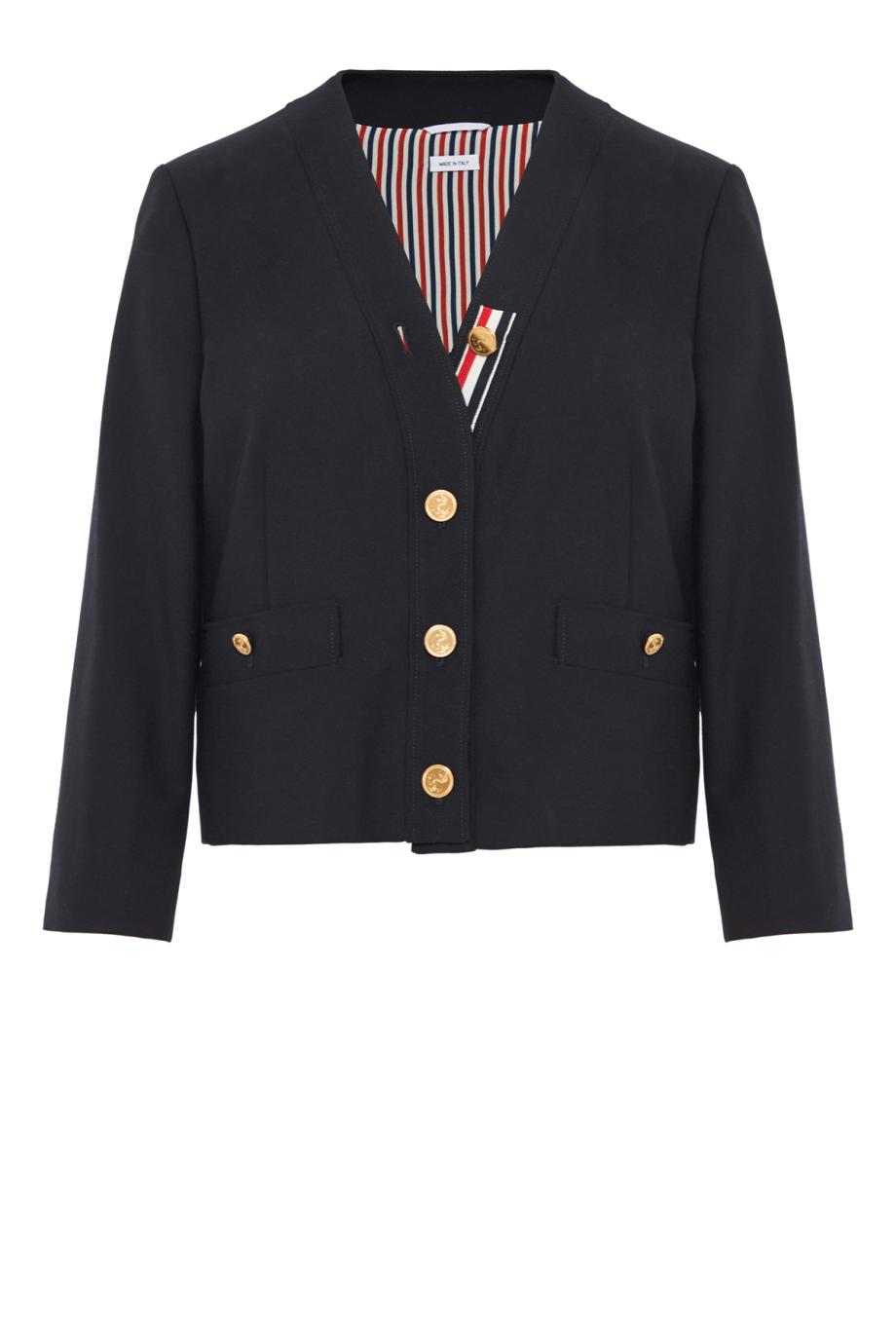 Hopsack suiting cardigan jacket in navy
