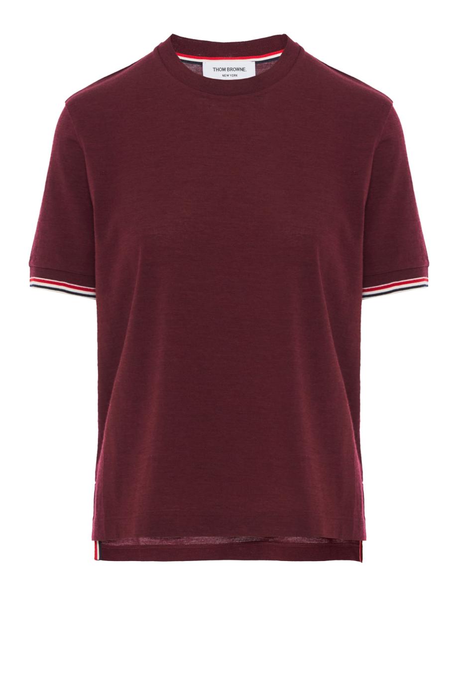 Wool rib-cuff tee in burgundy