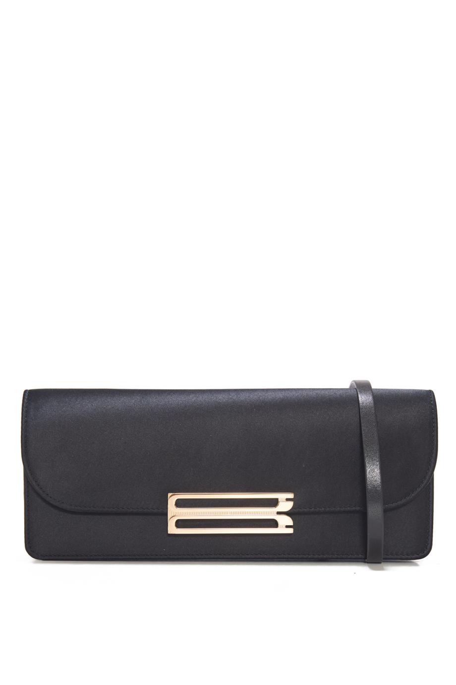 Dorian East-West satin clutch in black