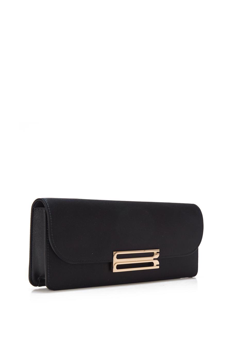 Dorian East-West satin clutch in black
