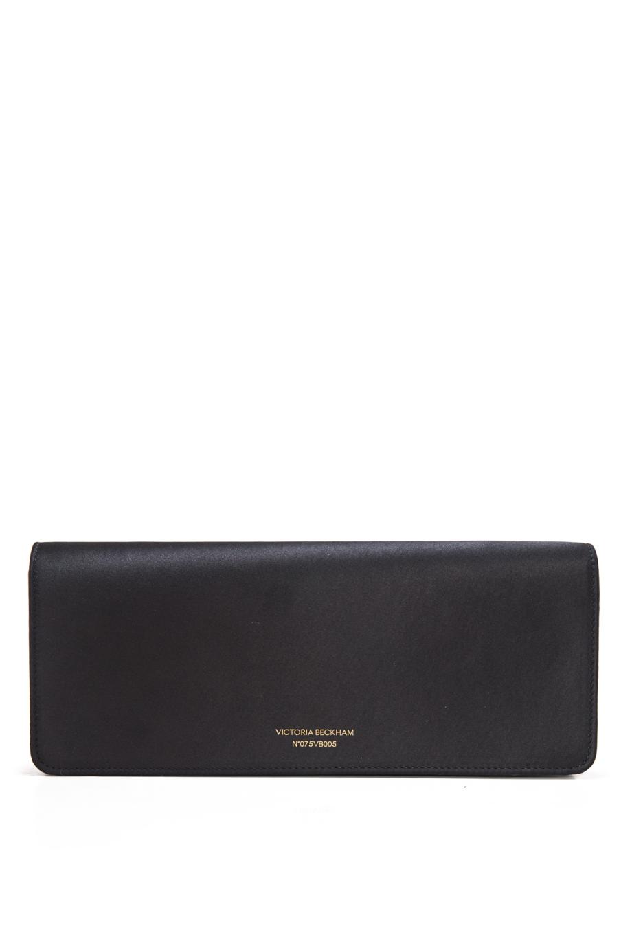 Dorian East-West satin clutch in black