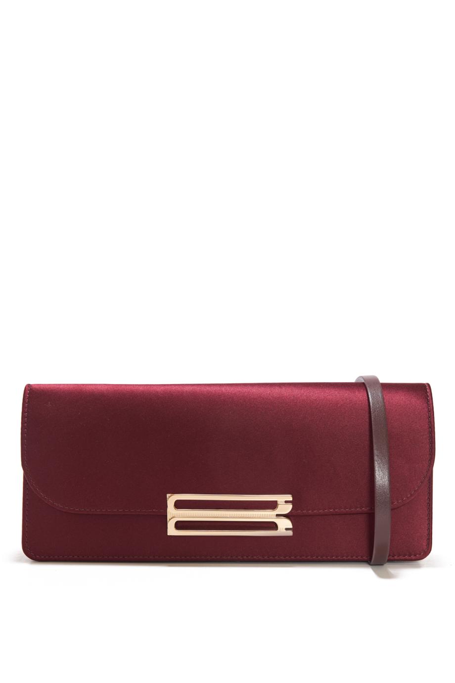 Dorian East-West satin clutch in burgundy
