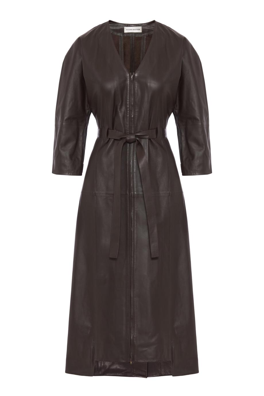 Dolman leather midi dress in dark earth