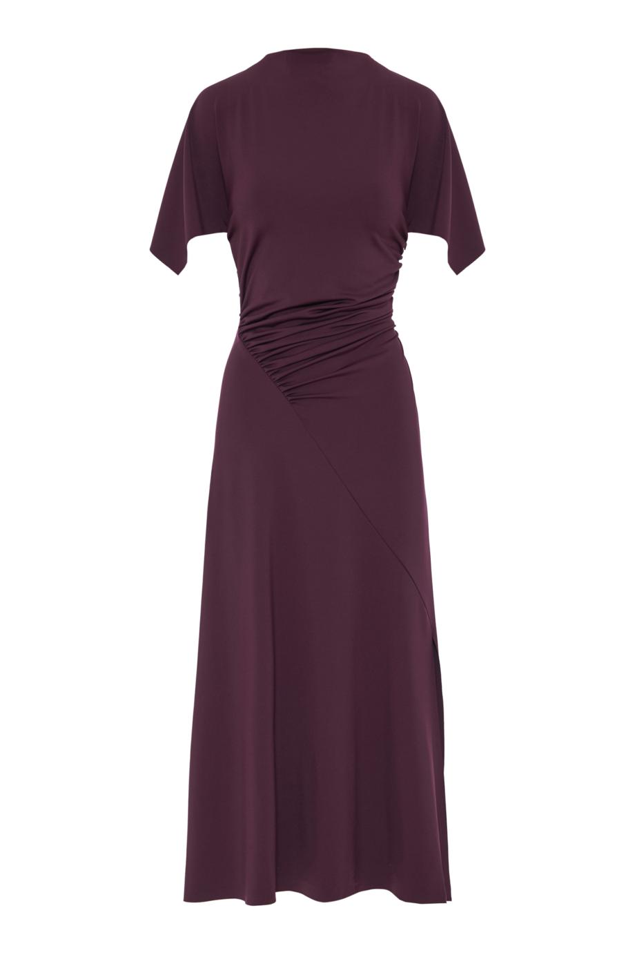 Blousey crepe midi dress in blackcurrant