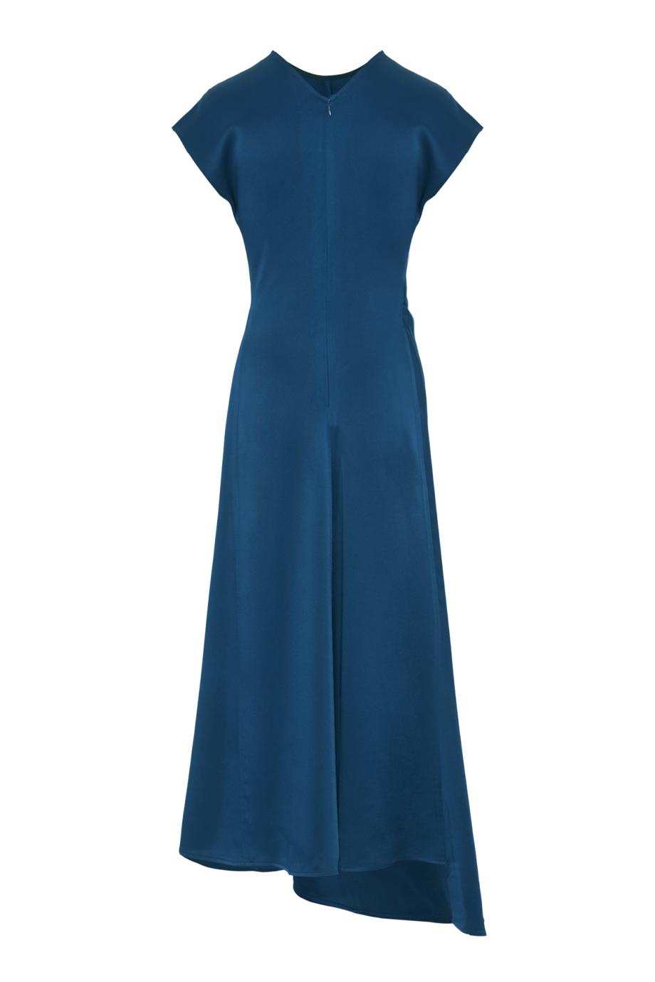 Aria satin midi dress in dark ocean