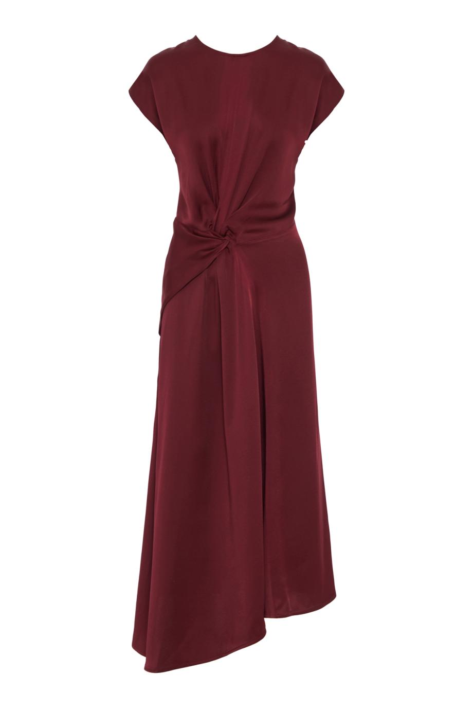 Aria satin midi dress in burgundy