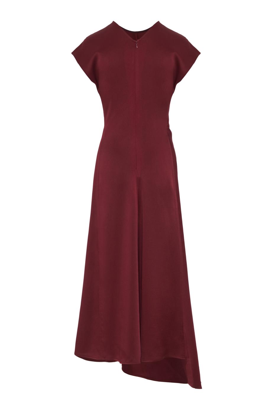 Aria satin midi dress in burgundy