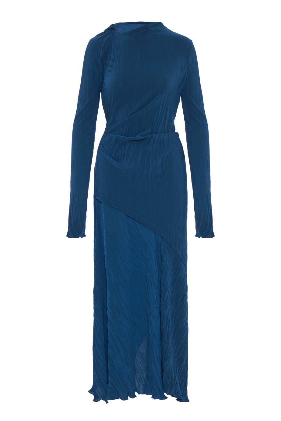 Plissé jersey maxi dress in dark ocean