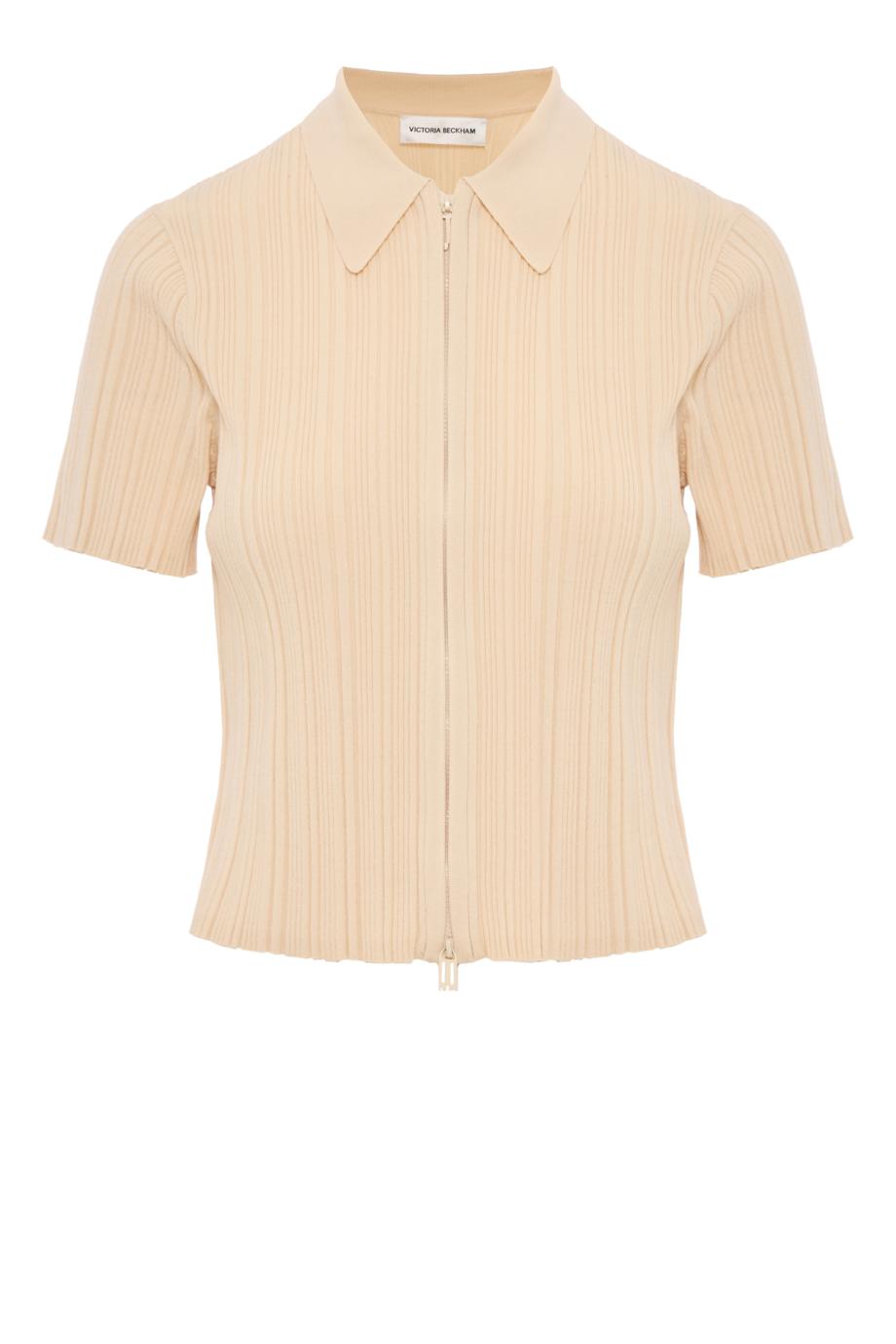 Ribbed polo top in elderflower
