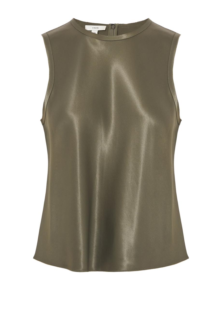 Satin sleeveless top in pine green