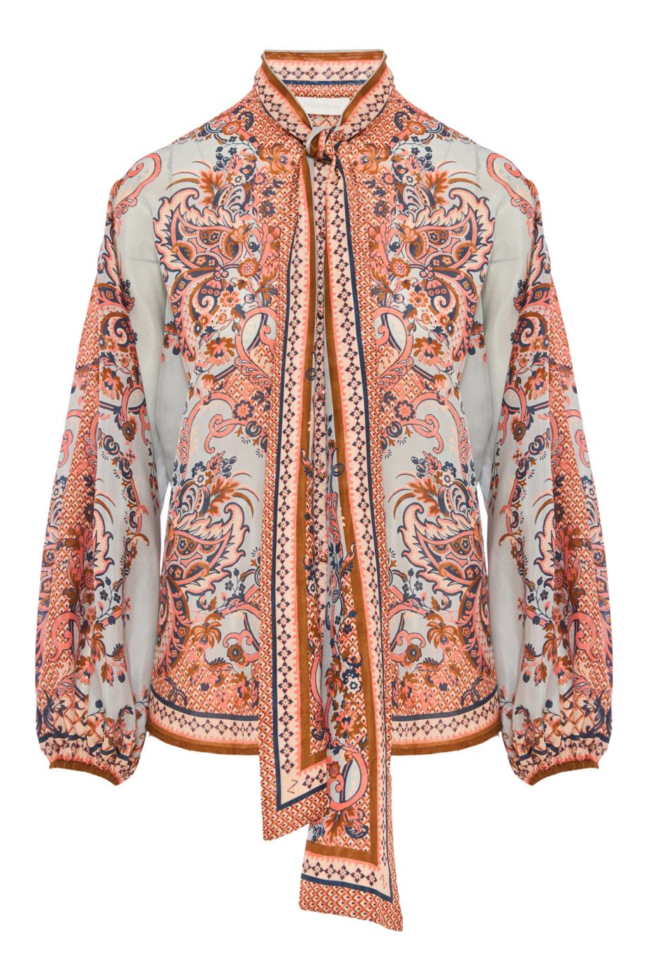 Aster Tie Neck Blouse printed blouse in Silk coral paisley