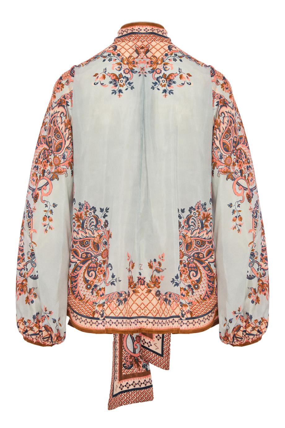 Aster Tie Neck Blouse printed blouse in Silk coral paisley