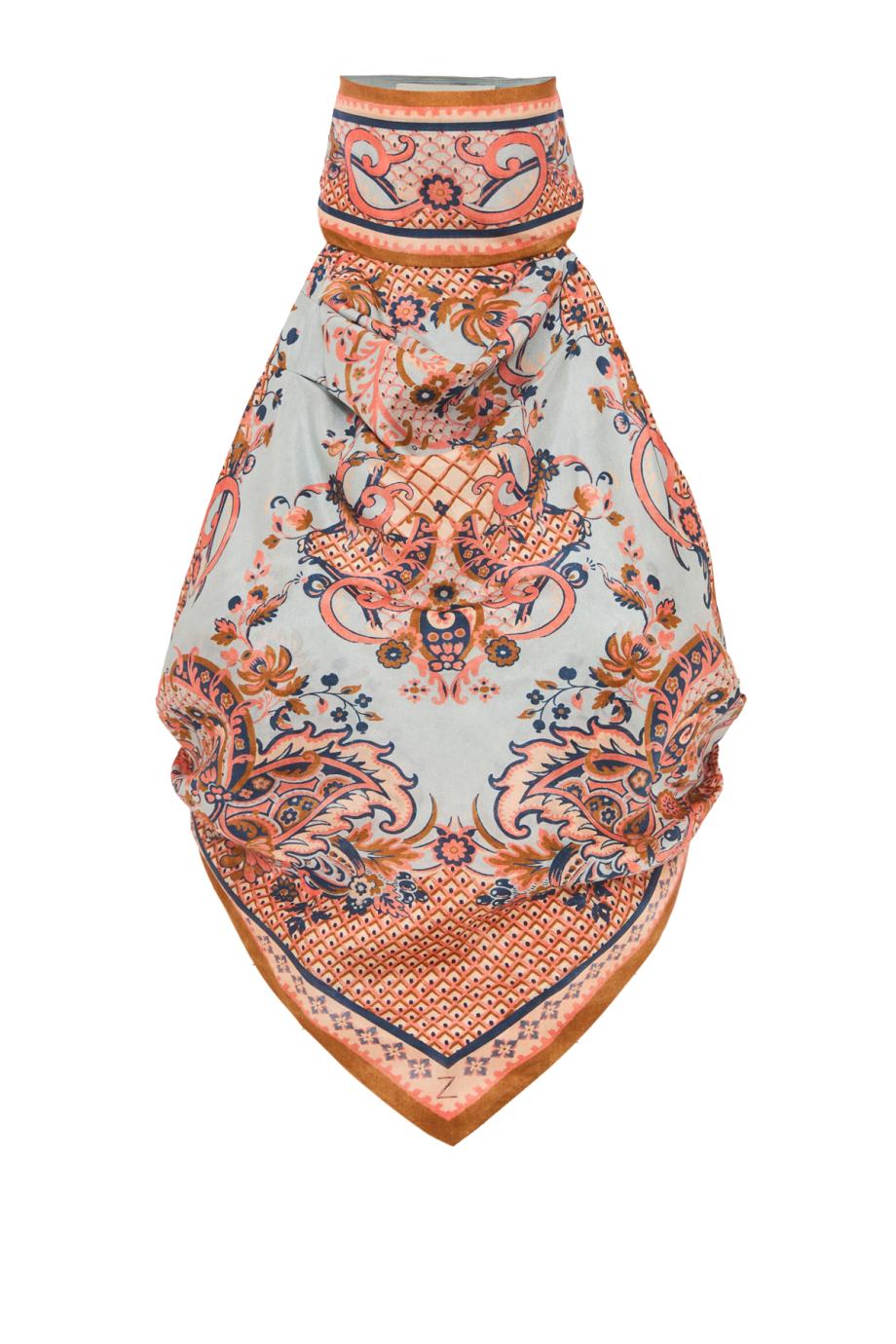 Aster Scarf Bodice Silk top in coral paisley
