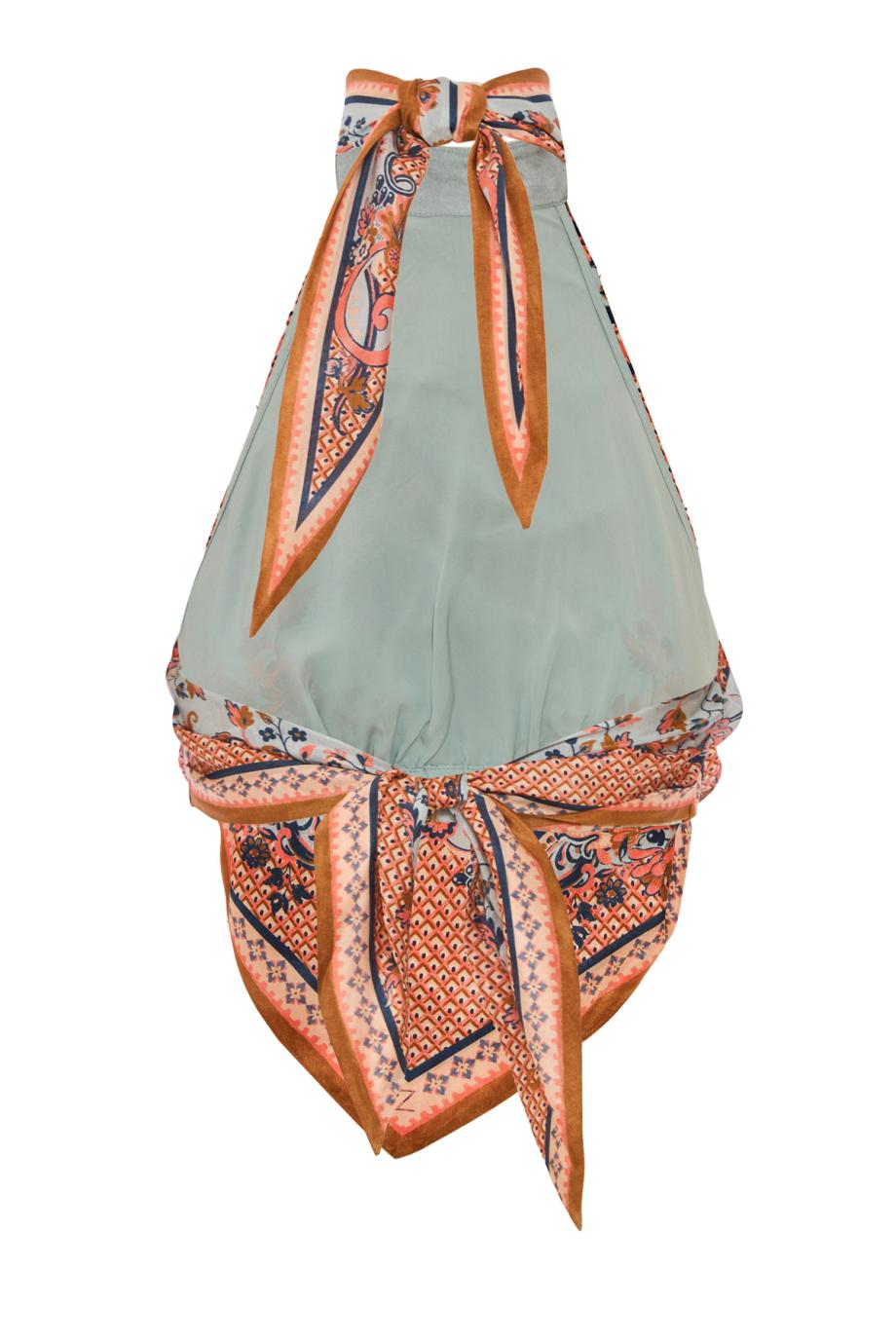 Aster Scarf Bodice Silk top in coral paisley
