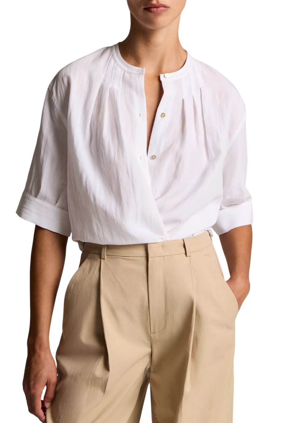 Gathered crepe shirt in optic white