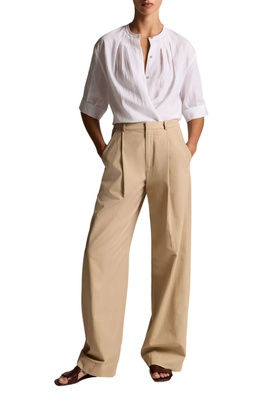 Gathered crepe shirt in optic white