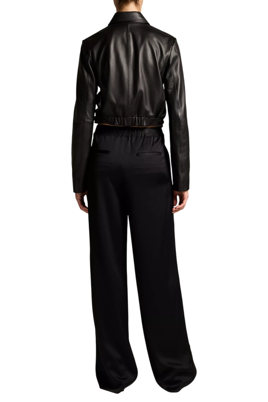 Lace-trimmed crepe pants in black
