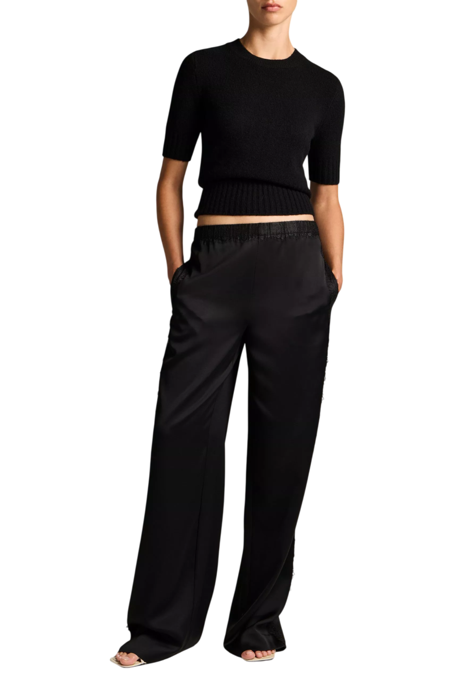 Wool-cashmere ribbed sweater in black