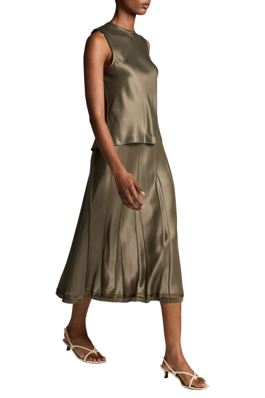 Viscose pleated maxi skirt in pine green