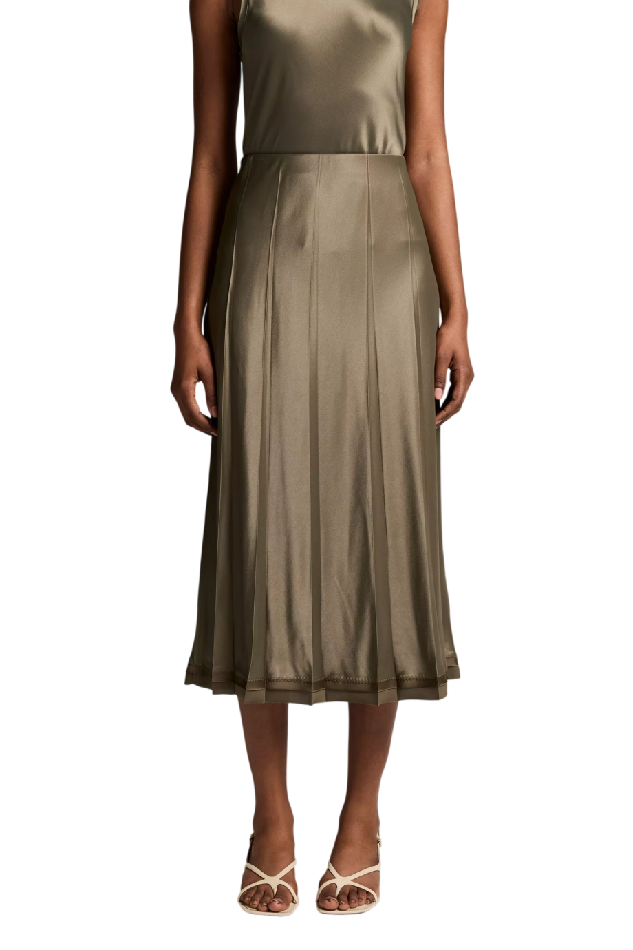 Viscose pleated maxi skirt in pine green