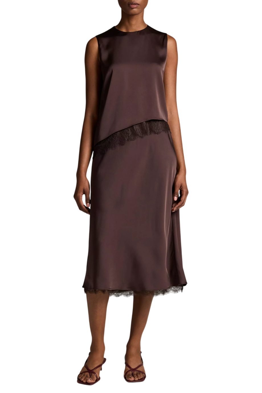 Viscose lace-trim slip skirt in iron