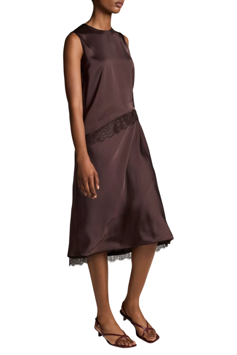 Viscose lace-trim slip skirt in iron