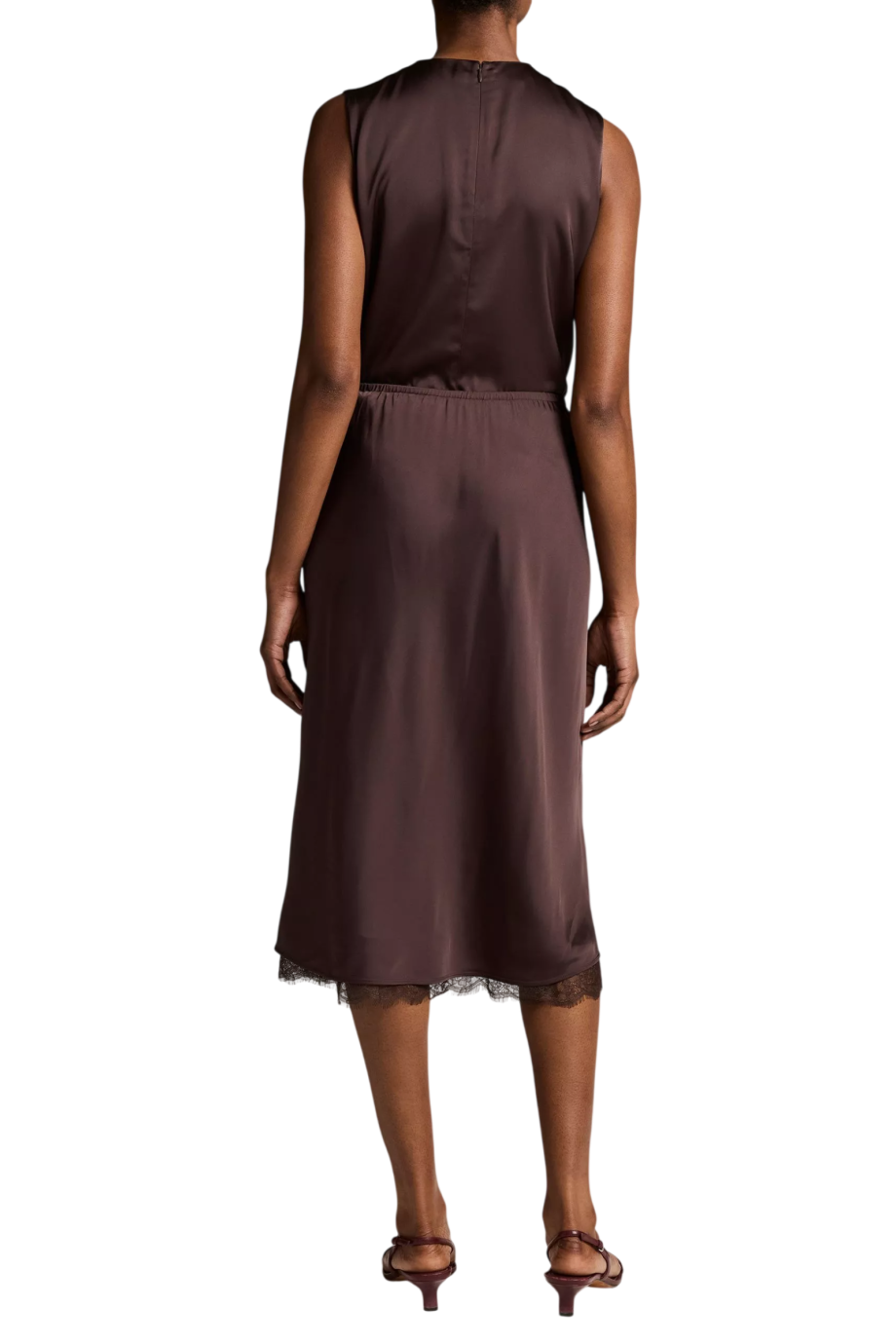 Viscose lace-trim slip skirt in iron