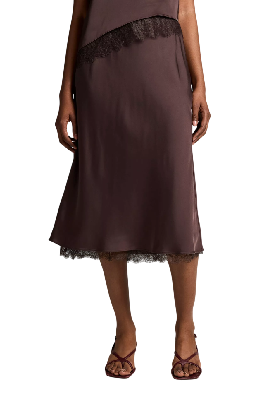 Viscose lace-trim slip skirt in iron