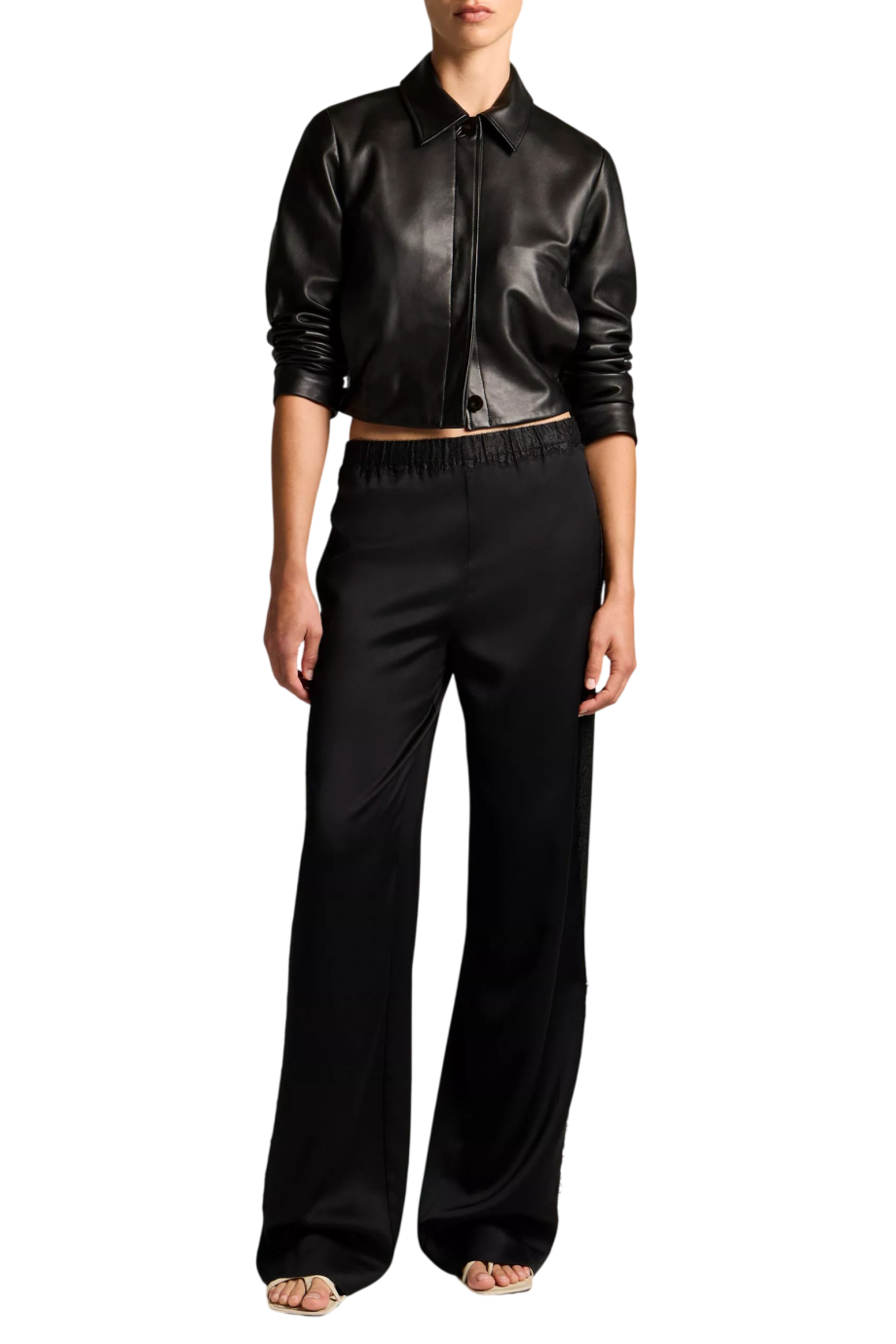 Lace-trimmed crepe pants in black