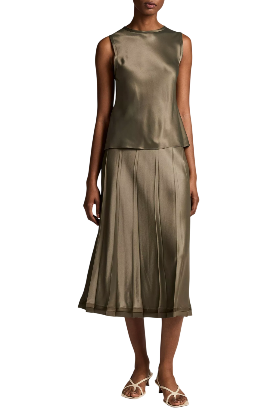 Viscose pleated maxi skirt in pine green