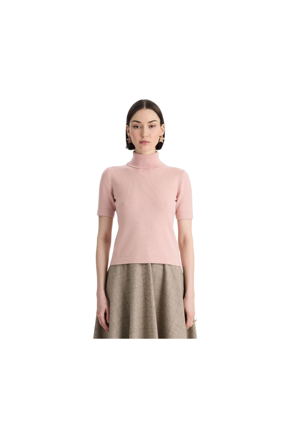 Wool fold-over turtleneck sweater in blush