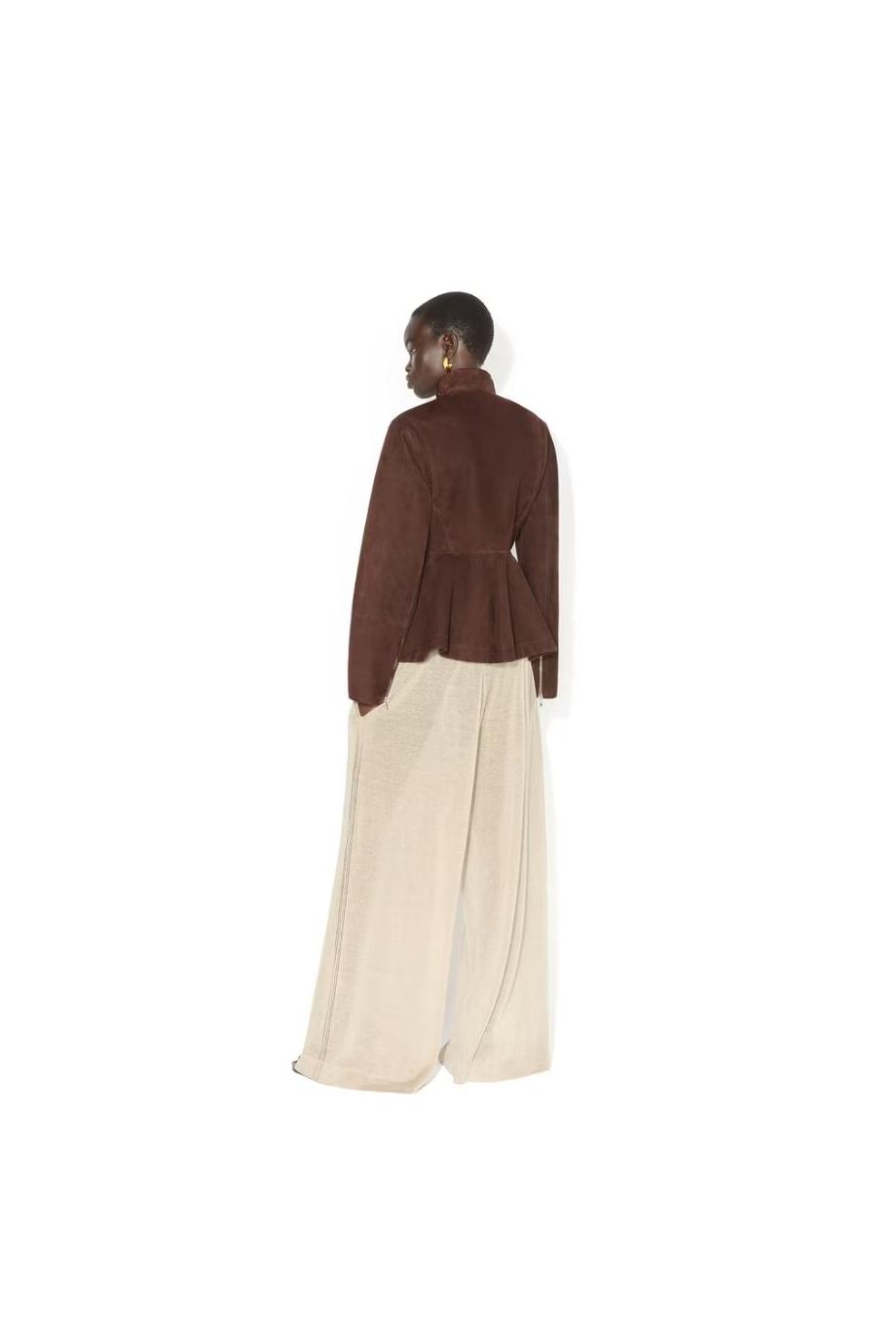 Peplum suede jacket in chocolate 