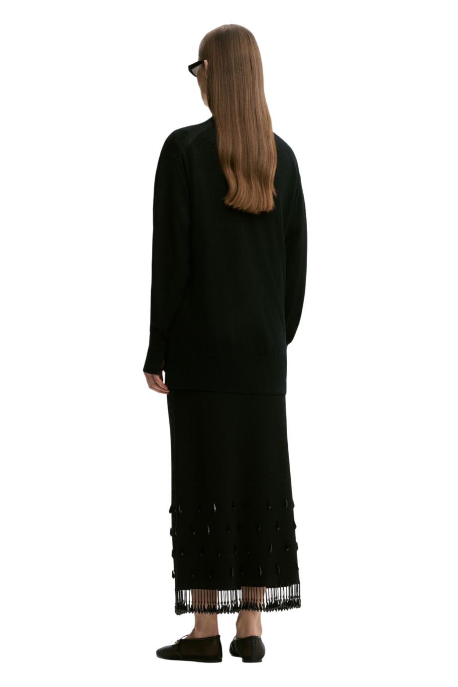 Estilla embellished crepe maxi skirt in black