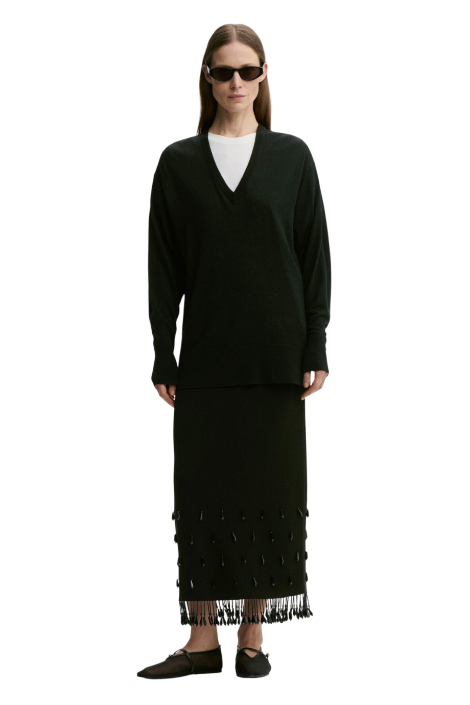 Estilla embellished crepe maxi skirt in black