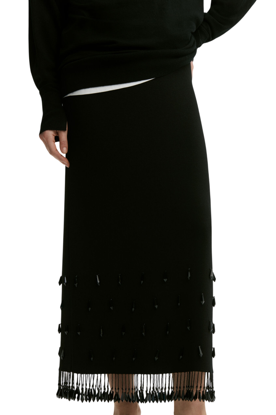 Estilla embellished crepe maxi skirt in black
