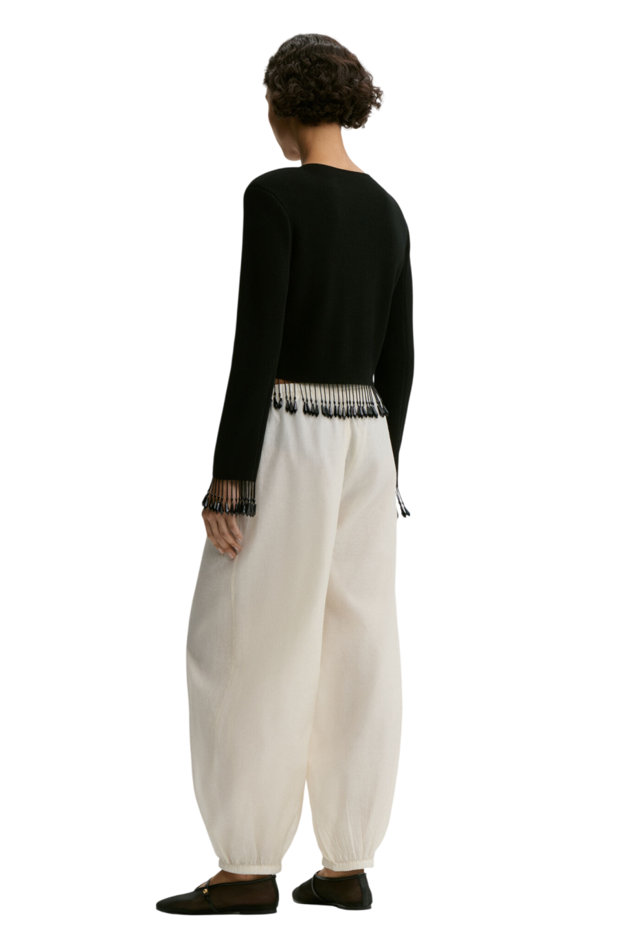 Shelly embellished crepe cardigan in black