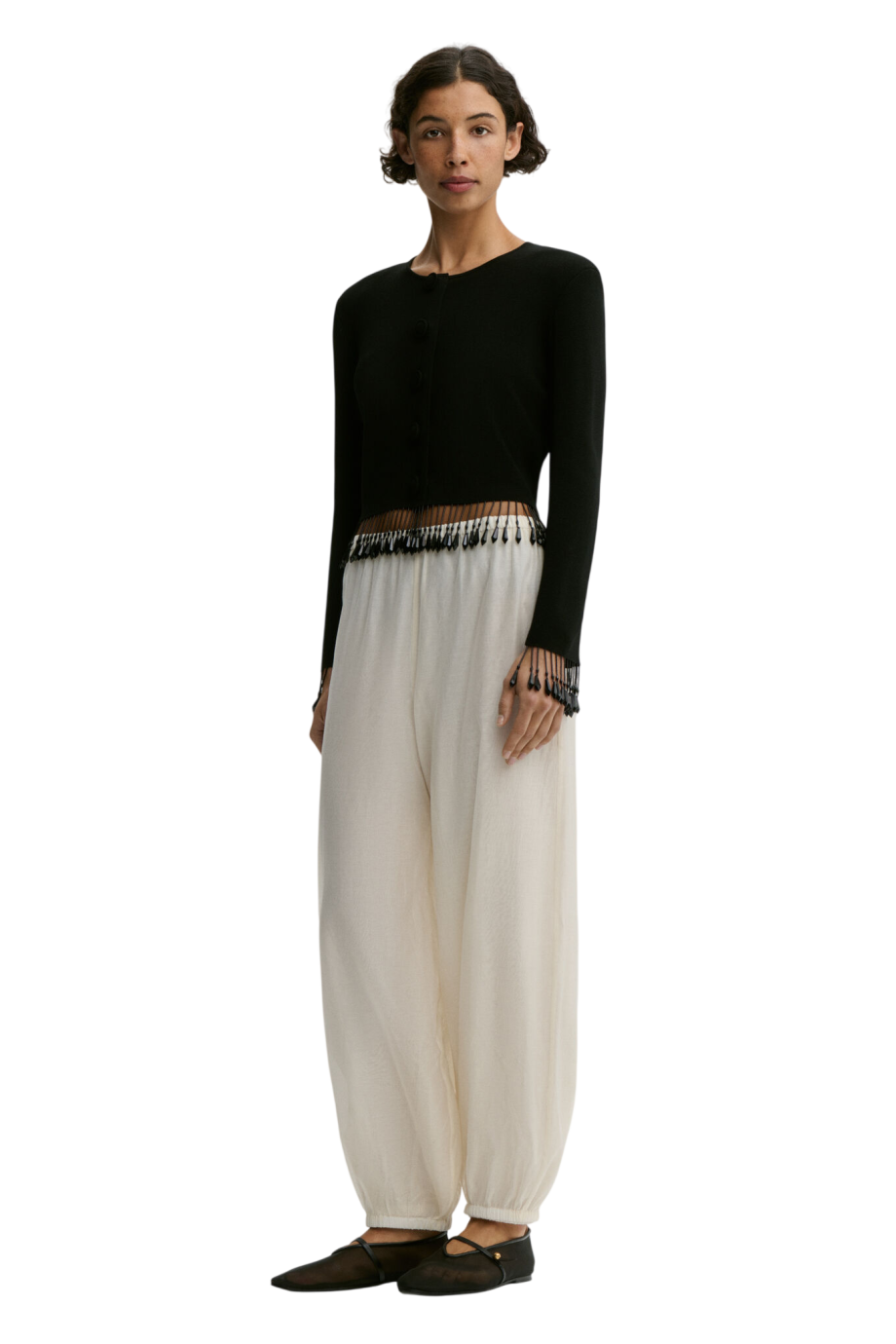 Shelly embellished crepe cardigan in black