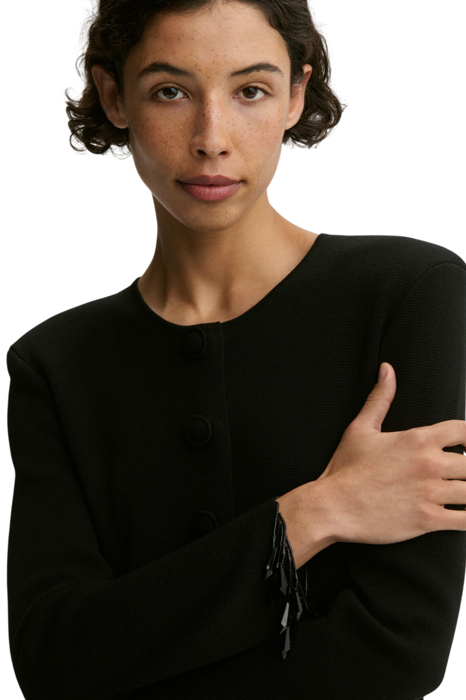 Shelly embellished crepe cardigan in black