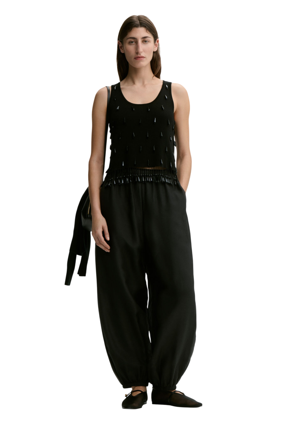 Hysa embellished crepe top in black