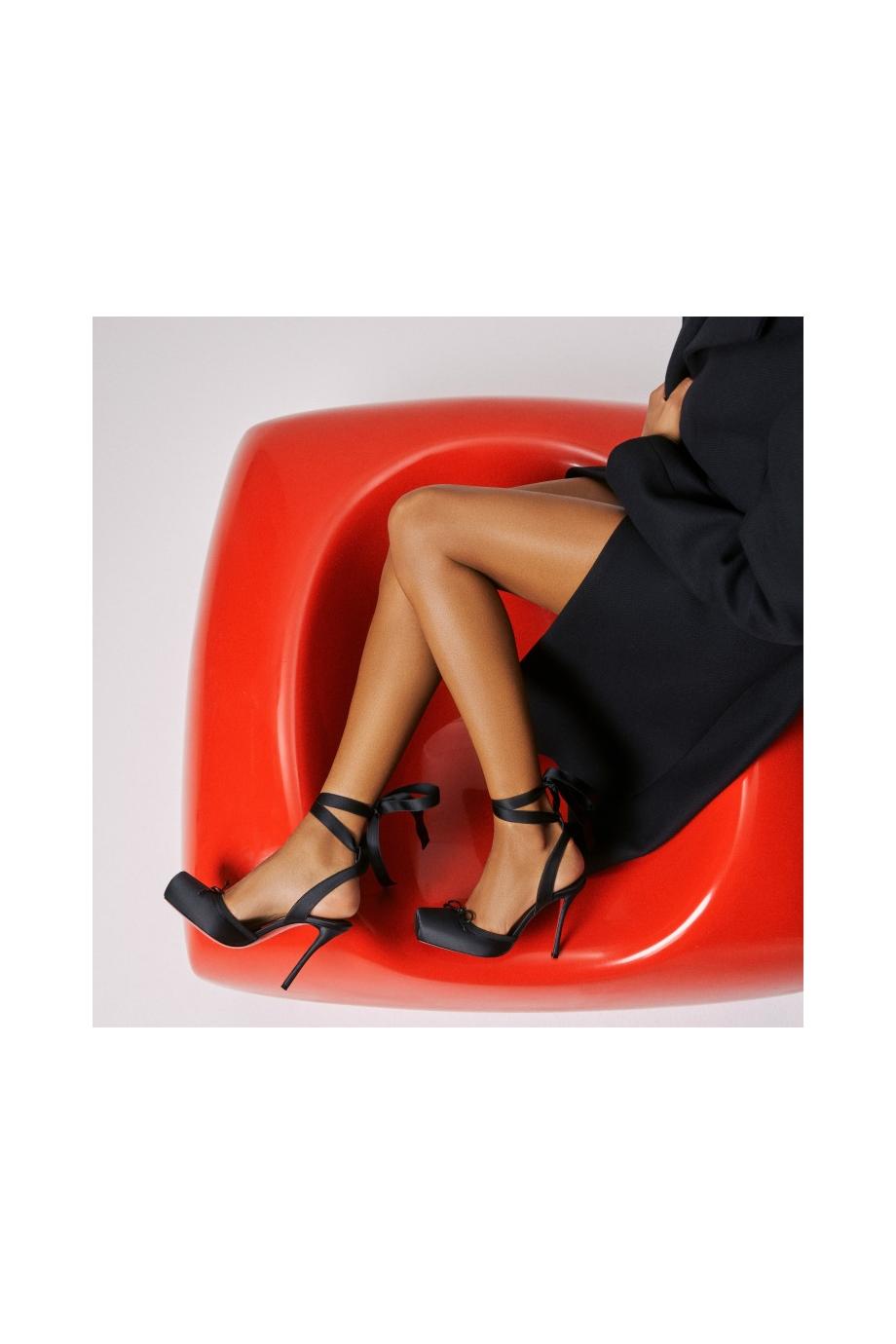 Cassia Lace Up 100 crepe satin pumps in black