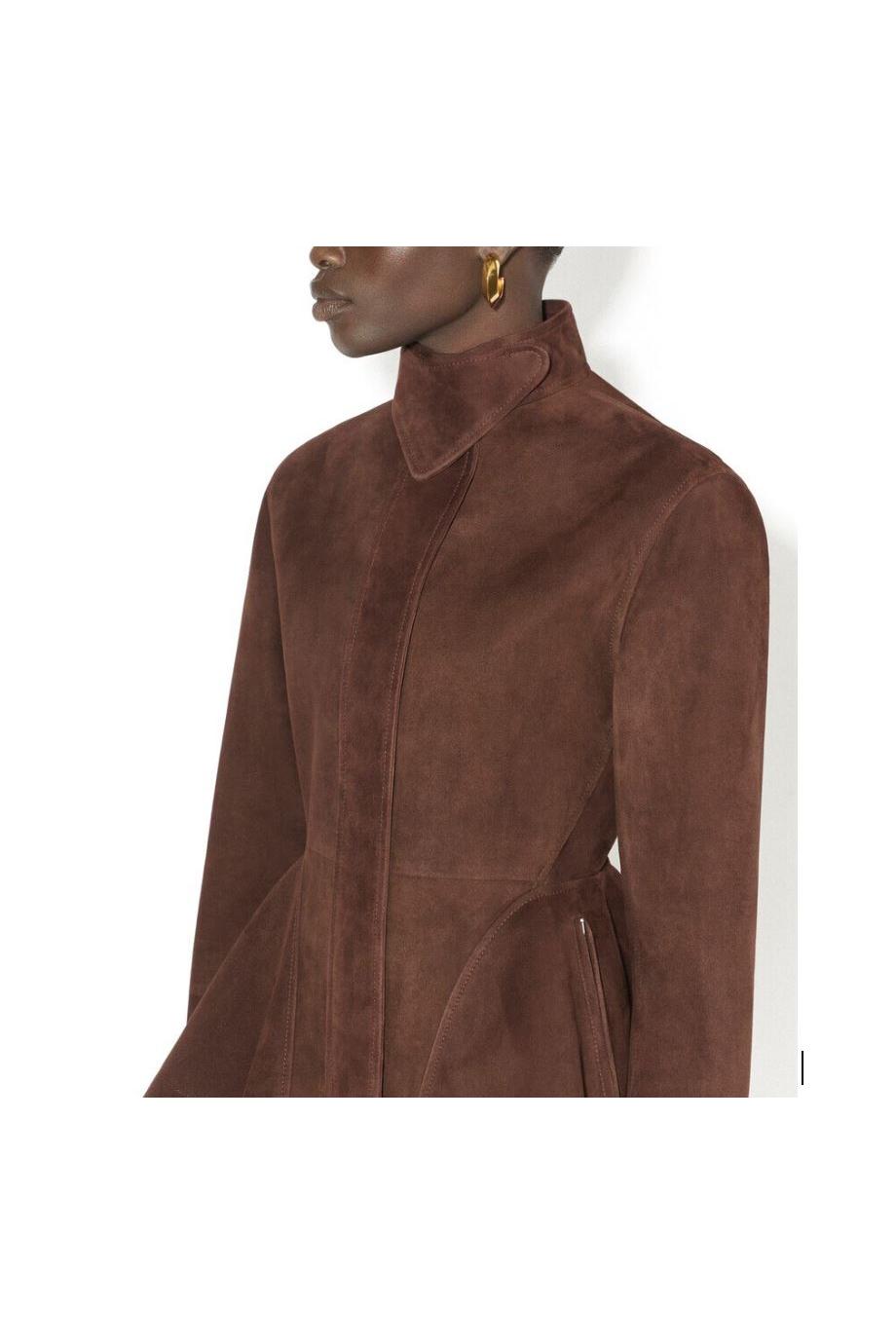 Peplum suede jacket in chocolate 