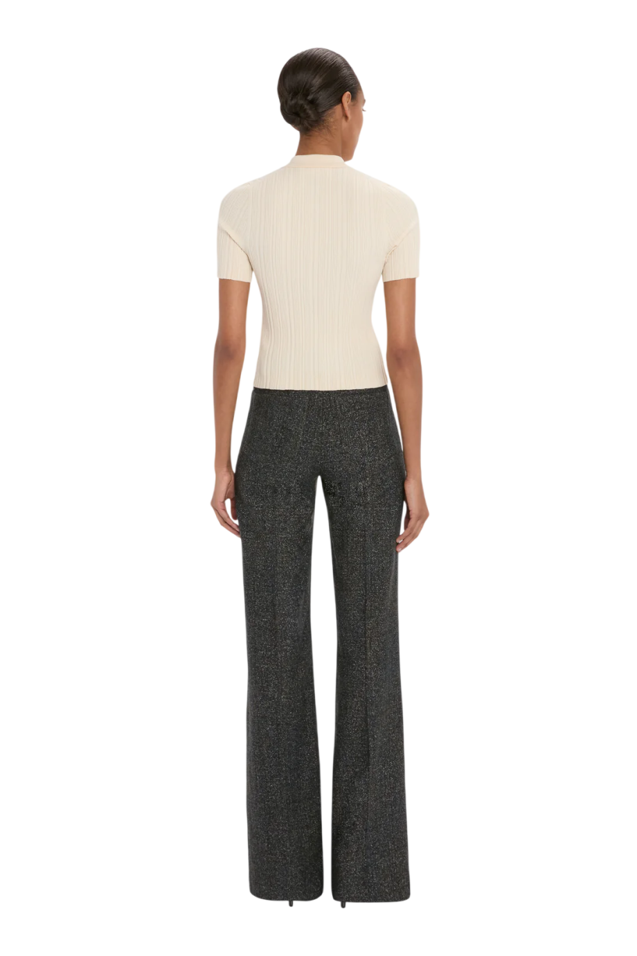 Ribbed polo top in elderflower